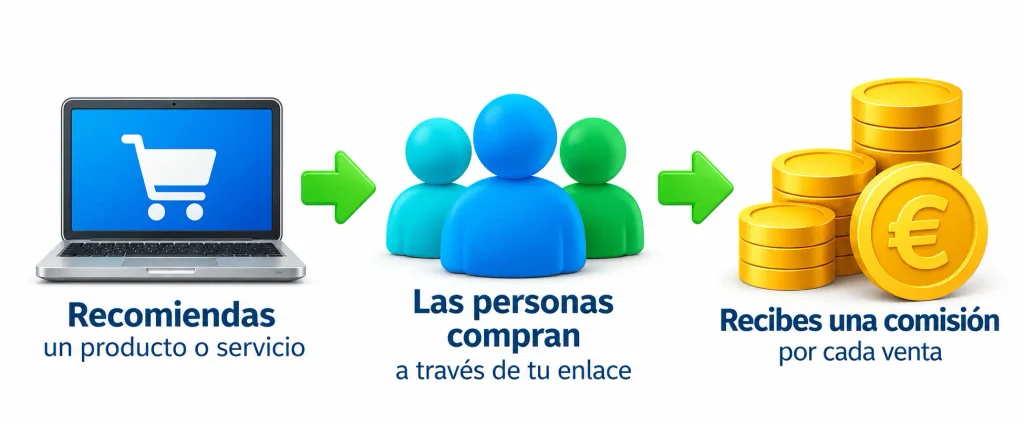 Cómo funciona el marketing de afiliación: recomiendas un producto, realizan una compra y recibes una comisión