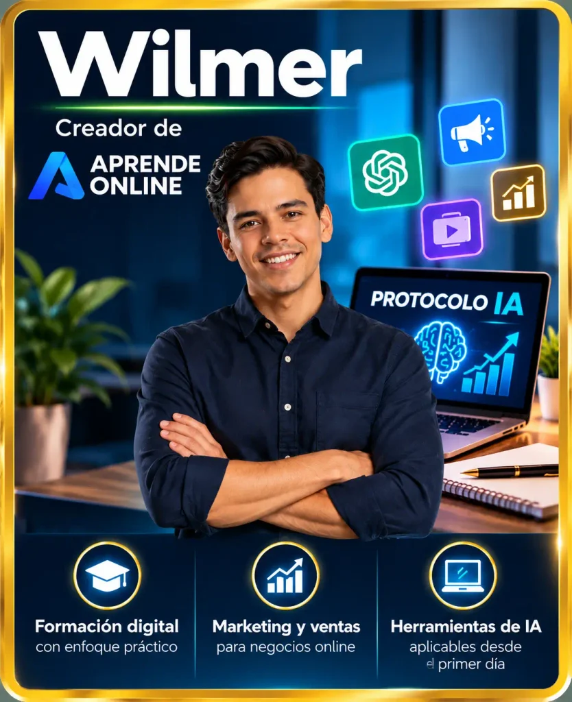 Ilustración sobre Wilmer, creador de Protocolo IA, y Aprende Online.
